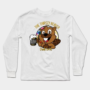 The Thirsty Beaver with mug colorful background Long Sleeve T-Shirt